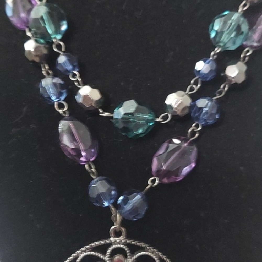 Chunky Multi Stone Layered Statement Medallion Pe… - image 4